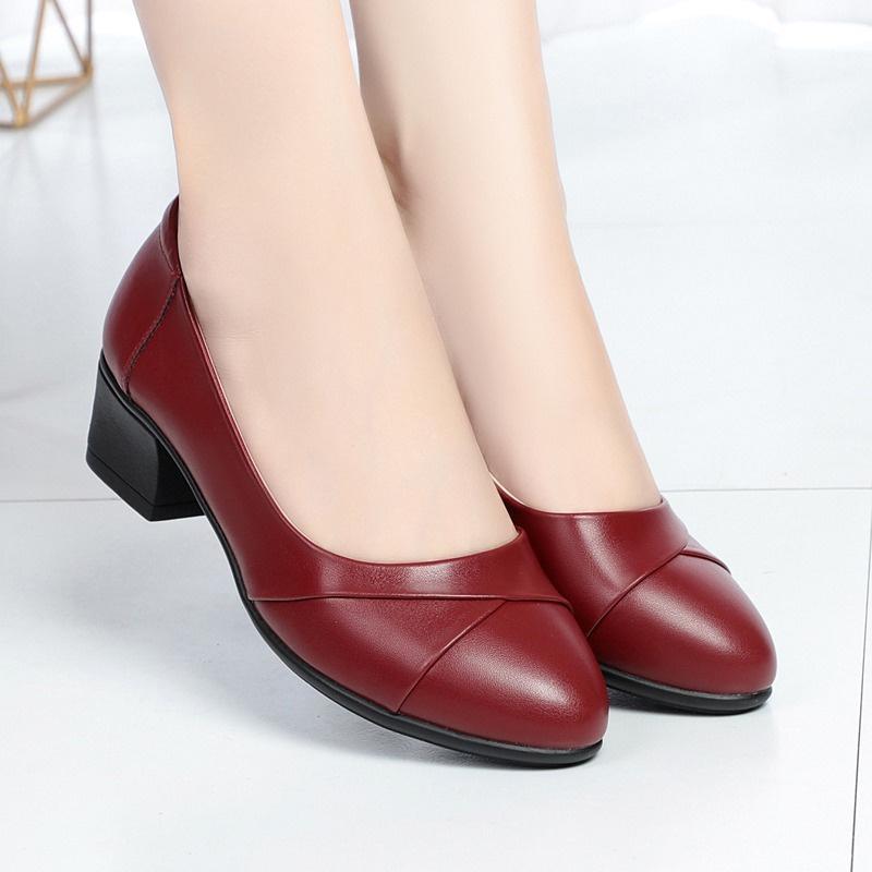 Women Mid Heel Office Lady Pumps PU Leather Black Basic Square Heeled Spring Autumn Loafers