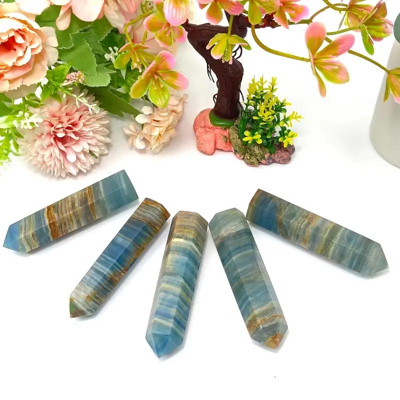 1pc Aqua Blue Calcite Tower Lemurian Blue Blue Onyx Obelisk, Natural Stone Crystal Wand for Home Decor