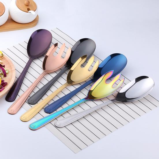 Salatlöffel- und Gabel-Set, 12 Zoll, großes Servierbesteck, Salatbesteck aus Edelstahl, hochglanzpoliert, rostfrei, strapazierfähig, vielseitiges Geschirr-Set