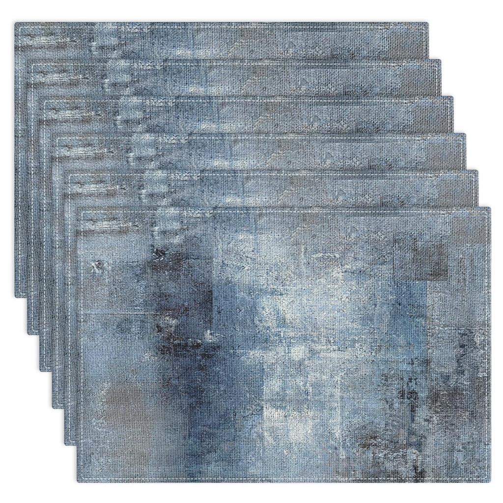 Farmhouse Placemats Set of 4, 12x18 Inch Modern Teal and Grey Abstract Art Painting Table Mats for Outdoor Home Party Kitchen Dining Decoration