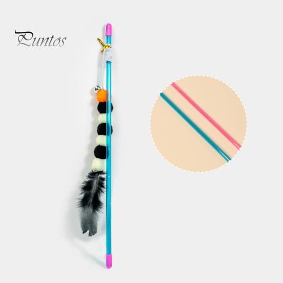 Interactive Cat Teaser Toy Retractable Rope Funny Cat Stick Teasing Wand with Bells Elastic Cord Kittens Chew-Proof Teaser Stick