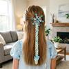 Kids Ponytail Extension with Hair Tie Rhinestone Snowflake Bow Halloween Costume Party Girls Wrap Around Synthetic Long Ponytail Hair Extension
