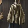 Women's Retro Winter Quilted Cotton Jacket with Hood, Vertical Stripes, Loose Fit, Petite Size, Warm & Thick Design