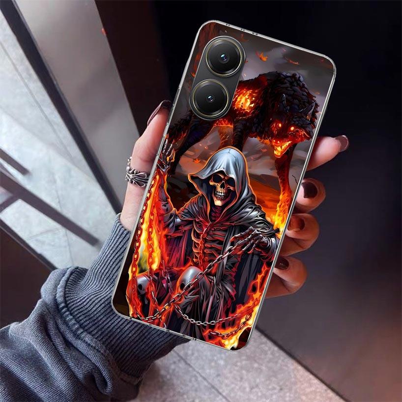 Death Grim Reaper Skull Scythe Phone Case For Xiaomi Poco X5 X6 X7 Pro F7 Ultra M7 Redmi 15C 15 13C 13 12C 12 10 10C 10A 9 9C 9T