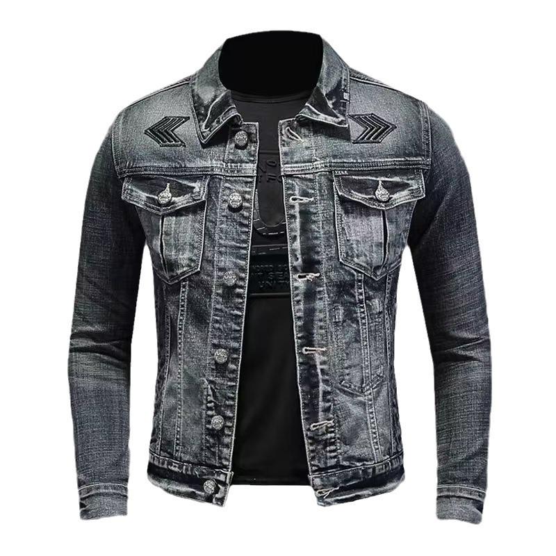 Men's Retro Slim Fit Denim Jacket - European & American Street Motorcycle Fashion