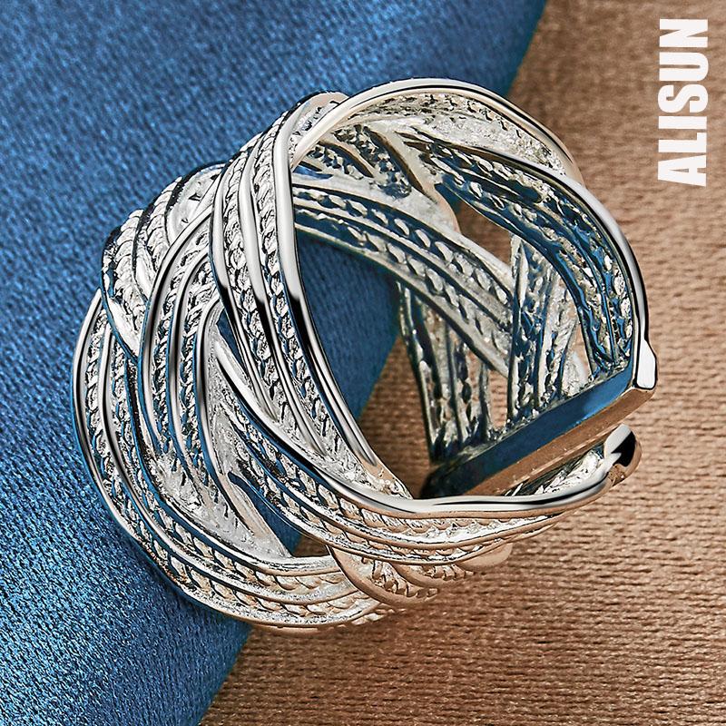 925 Sterling Silver Cross Woven Open Ring Fashion Wedding Jewelry