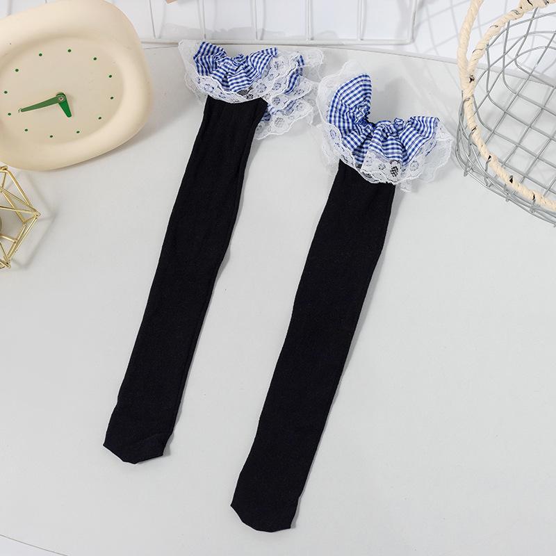 2024 Girls  Lolita Plaid Lace Mid-Calf Mesh Socks - High Elasticity, Thin Design One Size Straight