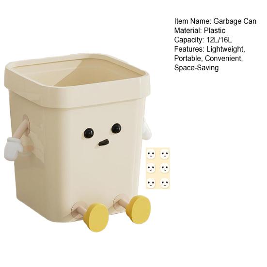 Yousheng Cute Trash Can 12/16L Cartoon Garbage Bin with Eyes Hands Legs Plastic Open Top Waste Basket for Kitchen Office Bathroom
