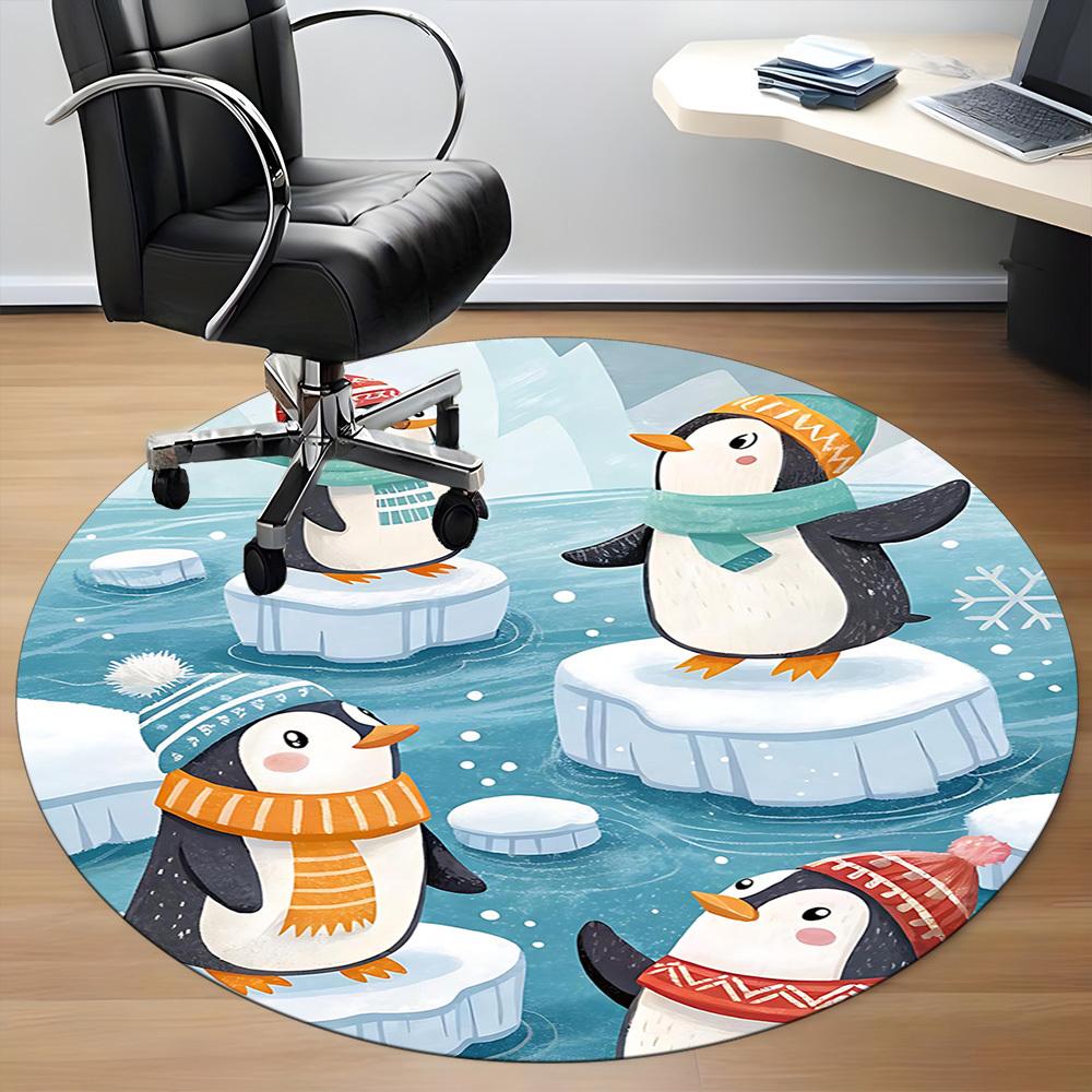 1PC Penguin Iceberg Pattern Office Round Area Rug, Mat Suitable For Office, Under Office Chairs Bedroom Living Room Home Decor, Room Deco