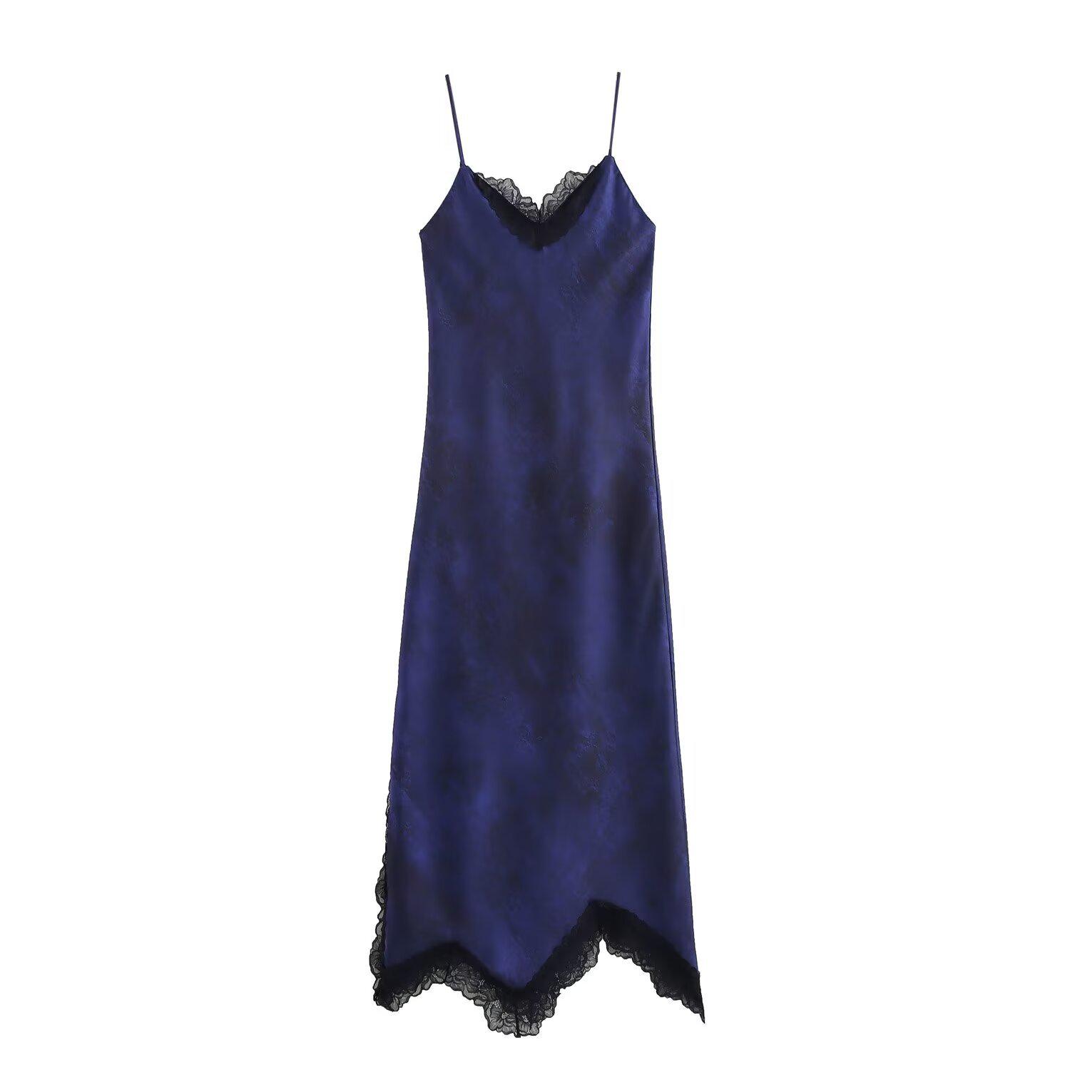 

2025 Spring Women s Slim Lace Splicing Camisole Dress L темно-синий
