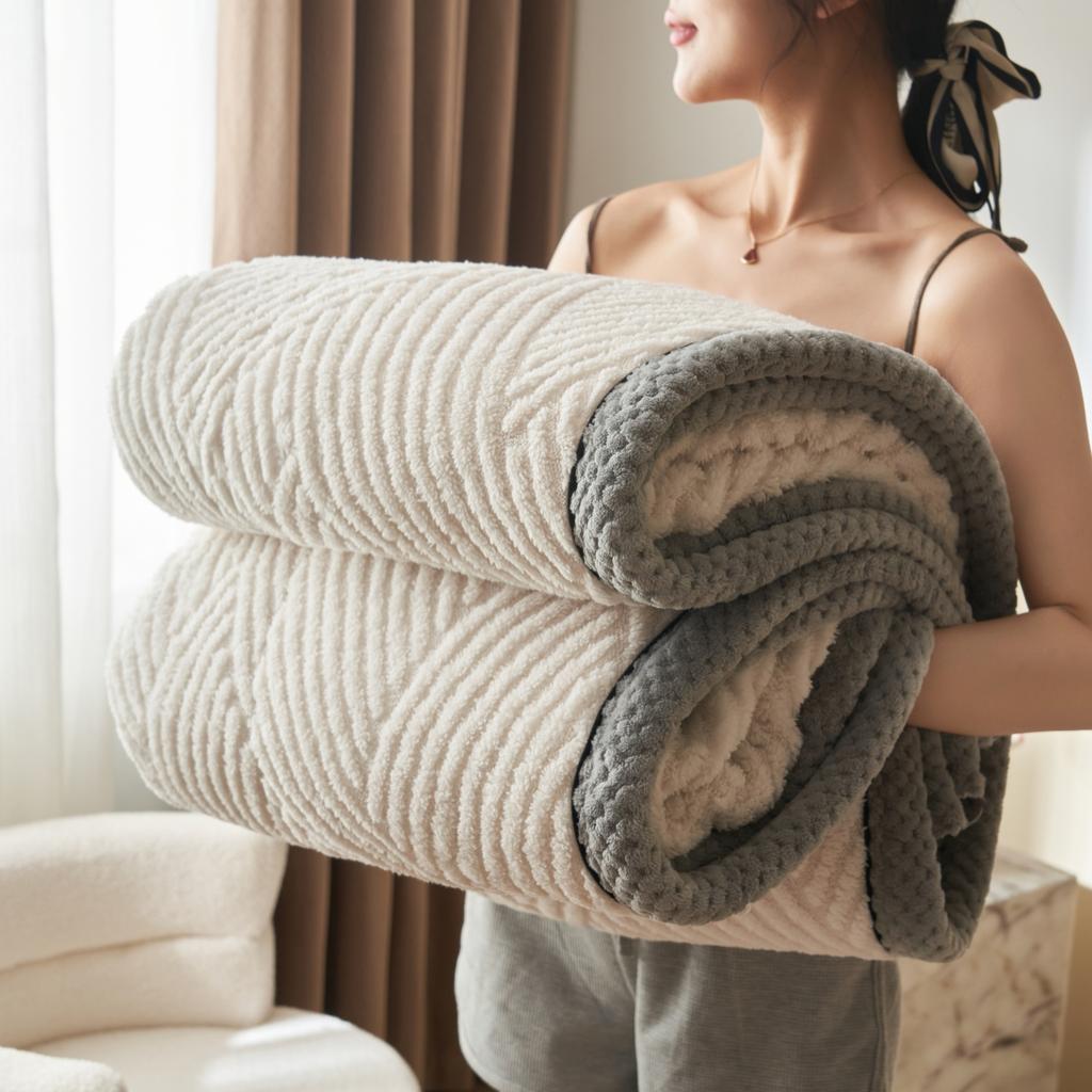 Heavyweight Coral Fleece Blanket Double Layer Plush Autumn Winter Warm Bed Blankets Fashion Striped Taffeta Plaid for Sofa Naps