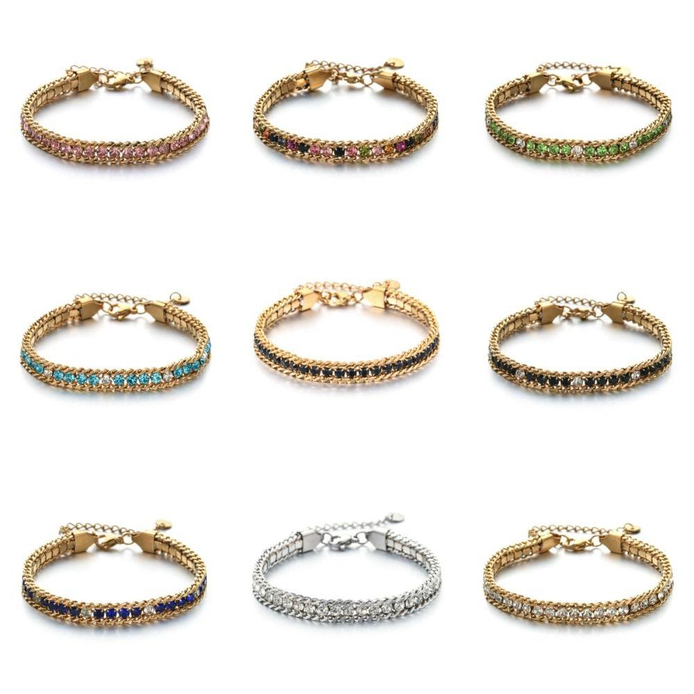 Luxury Iced Out Chain Bracelet Gold Color Shiny Rhinestone Bangle  Jewelry Gifts