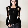 Bottom shirt hollow design niche off-shoulder top feeling slim Spice Girl new thin sexy T-shirt spring and autumn