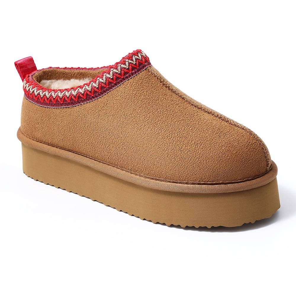 Fashion Crestar Winter Fuzzy Slippers For Women Outdoor Non-slip Fleece Lined Suede Fur Flat Slides Warm Comfy Plush House Cotton Shoes