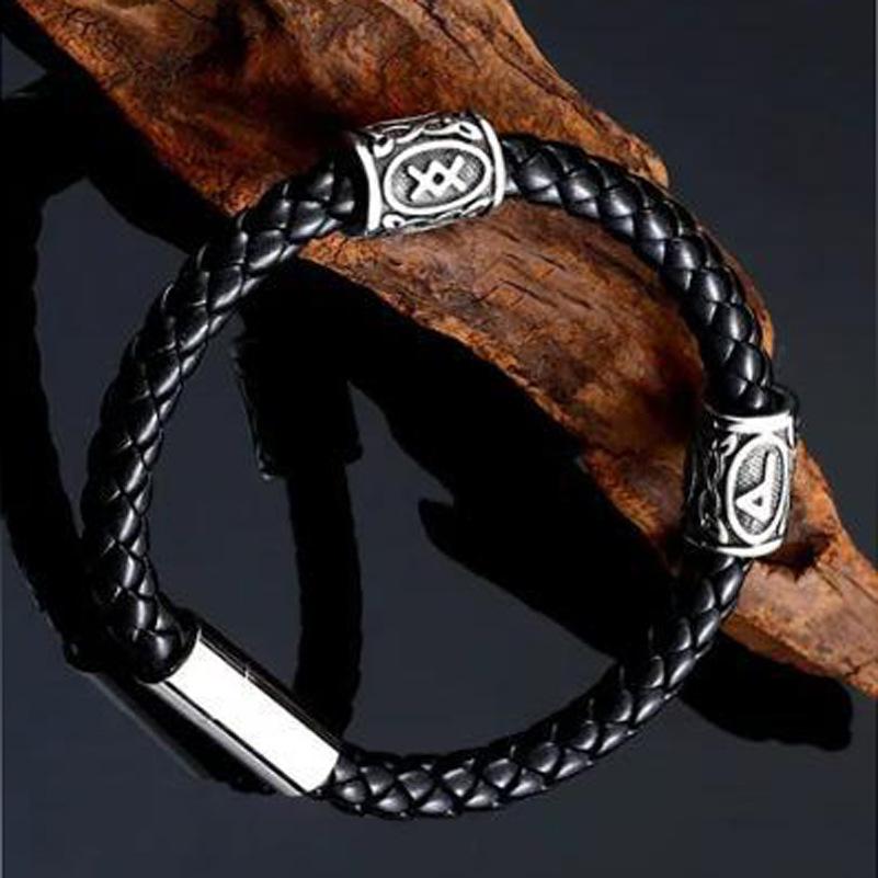 Viking Style Beard Bead Titanium Steel Bracelet With Rune Symbol Men's Personality Accessory