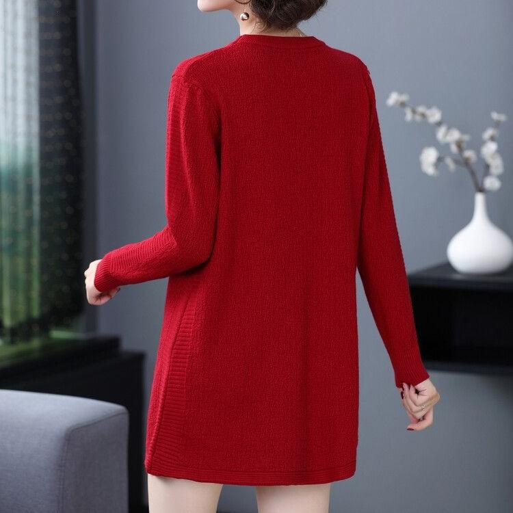 Mid-length Sweater Dress Solid Color Loose Knitted Sweater for Women Casual Long-sleeved Pullover Autumn and Winter