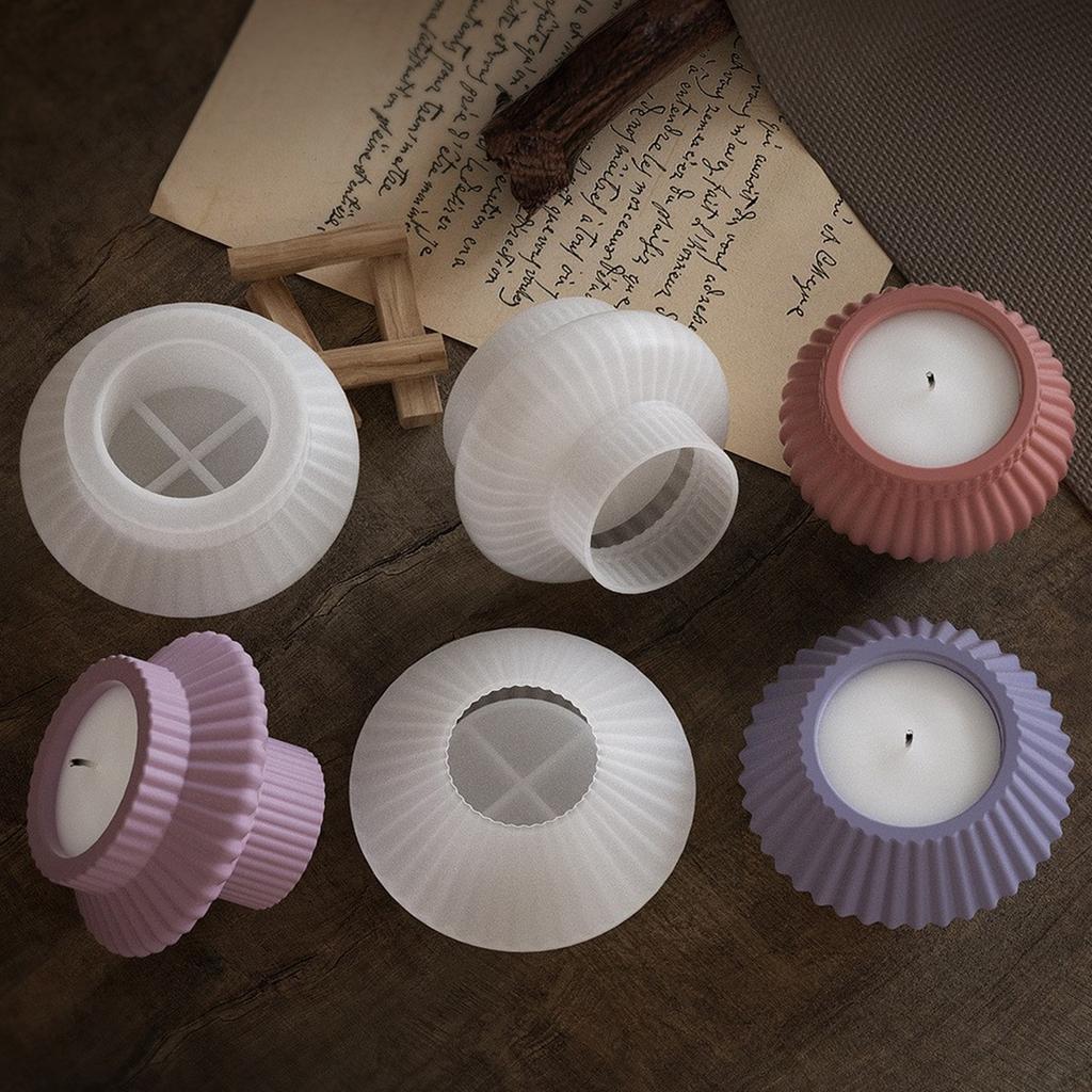 Sriped Silicone Mold for Candle Holder Making Geometric Storage Jar Resin Molds Unique Candlestick Molds Home Decors