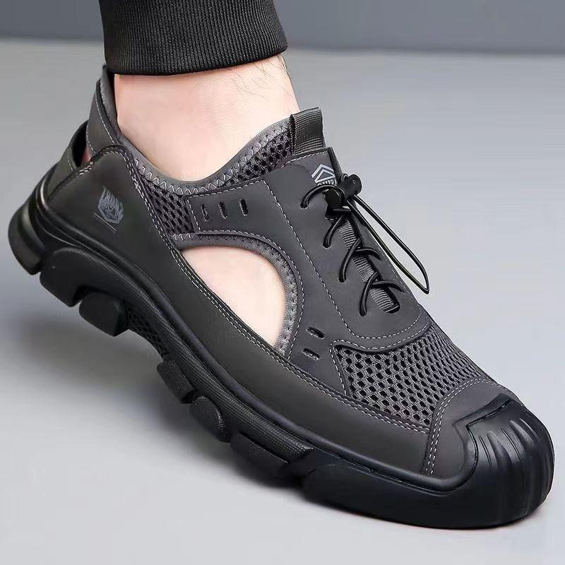Men's Shoes Summer New Hollow Sandals Men's Leather Surface Casual Hollow Hole Shoes Soft Sole Breathable Leather Sandals