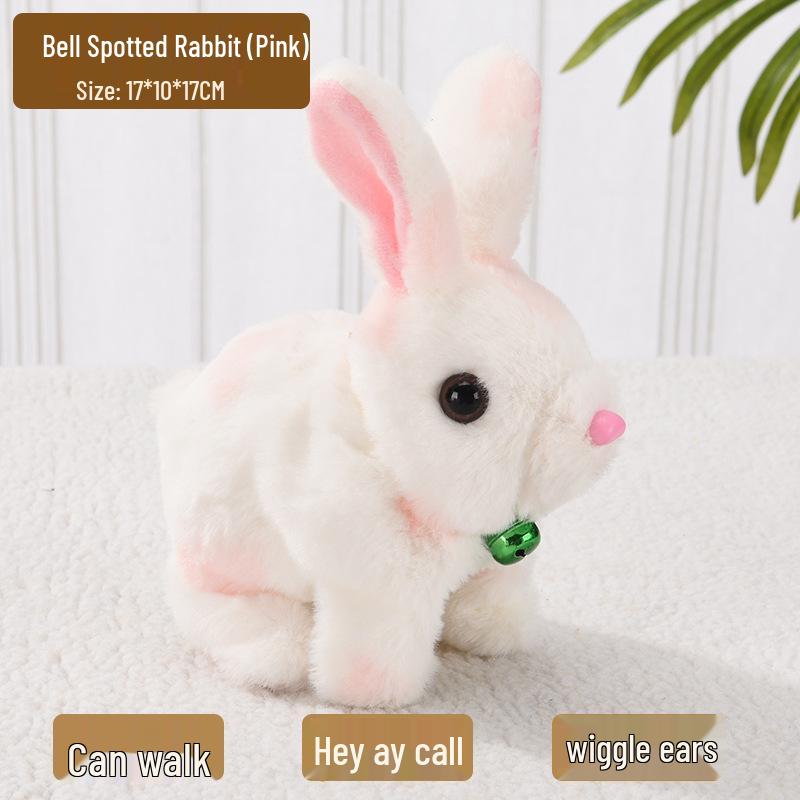 Plush Interactive White Rabbit Toy - Walking, Talking, Ear-Wiggling, Mouth-Moving Long-Haired Pet Simulation.