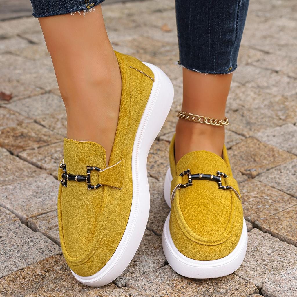 Scarpe da Donna, Nuovo Stile Primavera ed Estate Stile Britannico Monopezzo Slip-on Piatte, Fibbia Metallica Fondo Piatto Comode Scarpe Casual