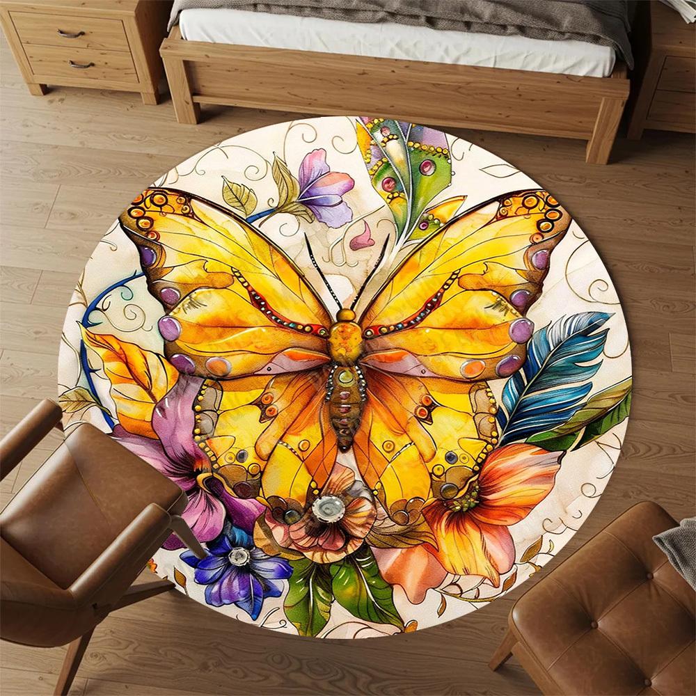 1PC butterfly flowers Office Round Area Rug, Under Office Chairs Bedroom Living Room Home Decor, Carpet for Office -1110025