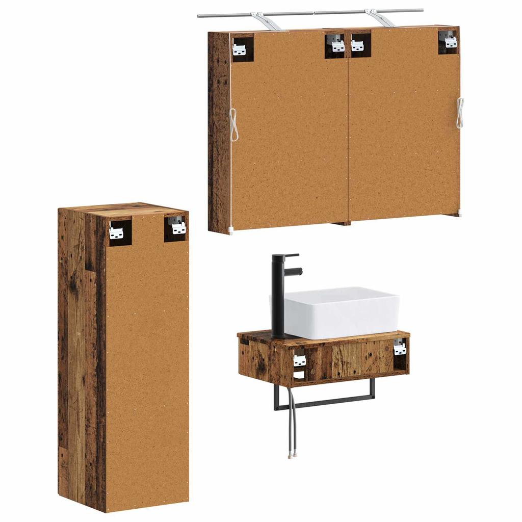 Bathroom Cabinet Set 4 Pcs Reclaimed Wood Look 50 X 14.5 X 70 Cm