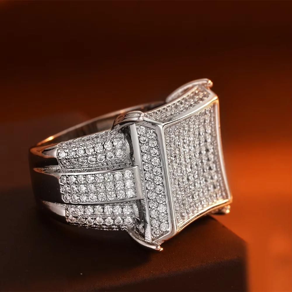 Luxury Hip-hop Ring with Full Cubic Zirconia Inlaid-holiday Gift