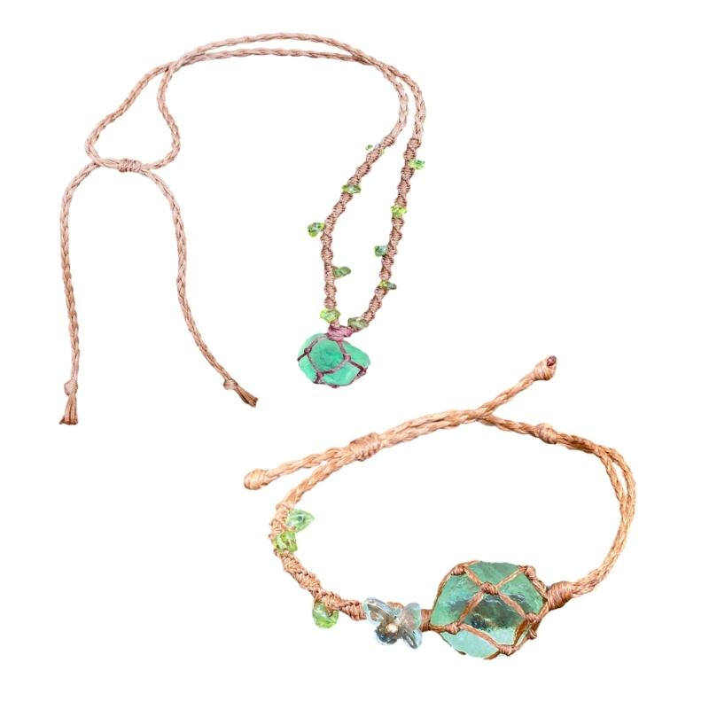 

Unique Woven Stone Mesh Jewelry Set Contemporary Stone Net Pouch Bracelet Necklace Set for Daily and Event Wear 1