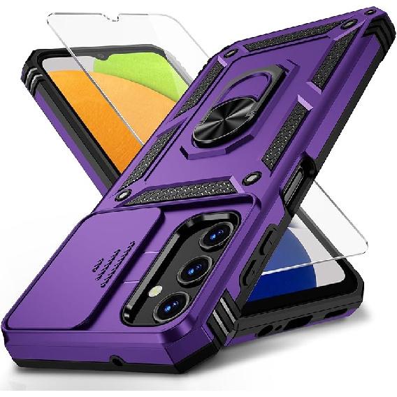 Vinve for Samsung Galaxy A03S Case with Slide Camera Lens Cover, HD Screen Protector, Military Grade Drop Protection, Magnetic Rotated Ring Holder