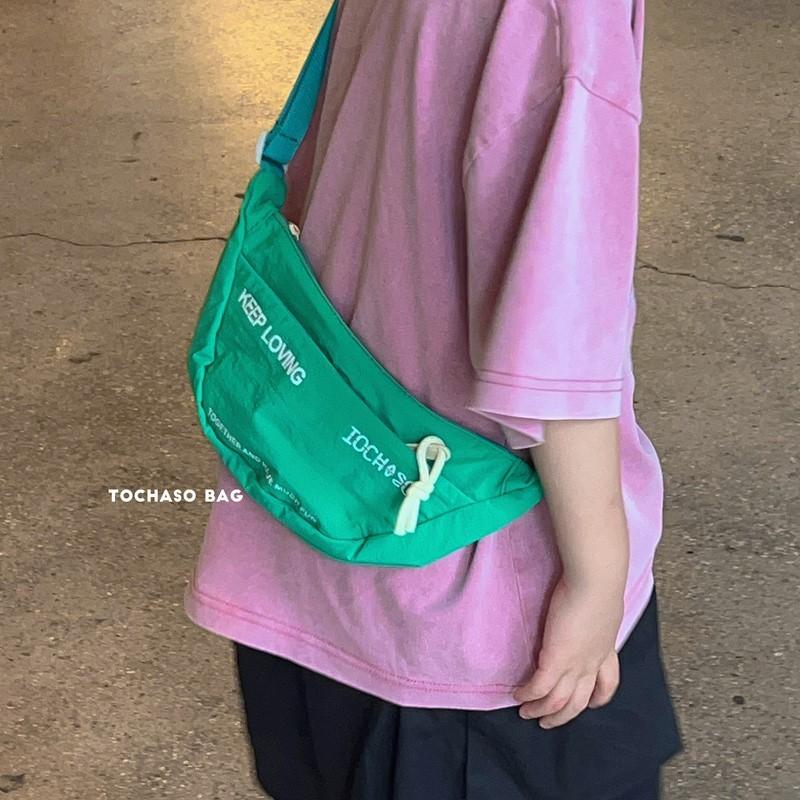 Blocked Color Simple Letter Printed Dumpling Shaped Children Bag Shoulder