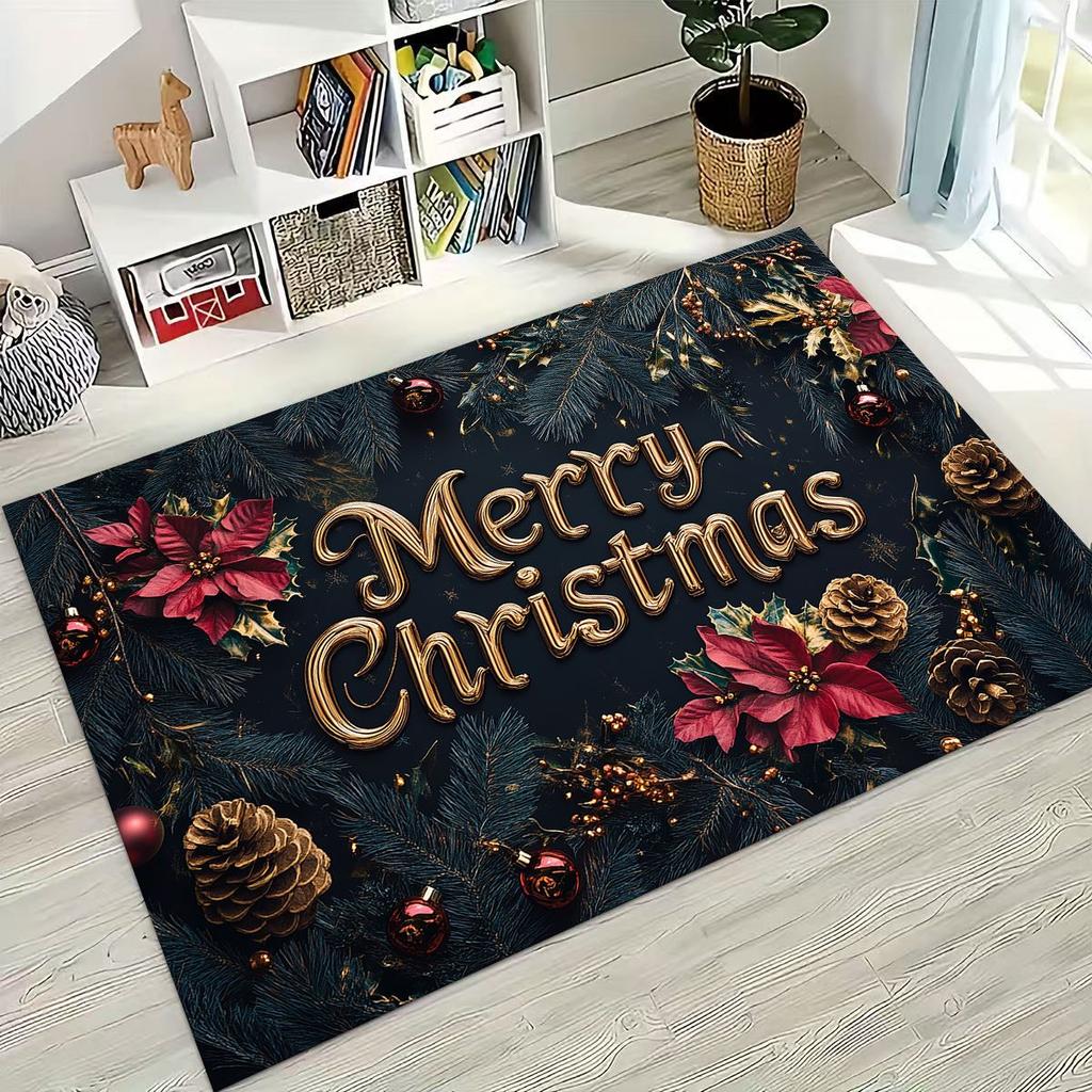 2026 New Merry Christmas Tree Santa Claus New Year Cartoon Carpet Rug for Bedroom Living Room Sofa Home Doormat Decor,Non-slip