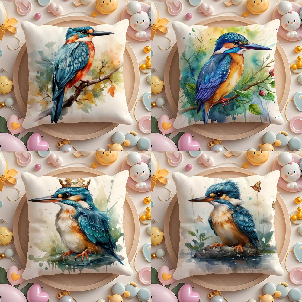 Kingfisher watercolor painting Cushion Cover Home & Car Multi-Scene Pillow Cover - Reversible, Soft & Durable for Daily Use