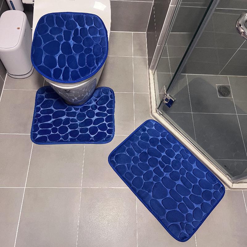 Flannel Non-Slip Absorbent Bathroom Mat Set with U-Shaped Toilet Cover and Quick-Dry Wash Basin Mat