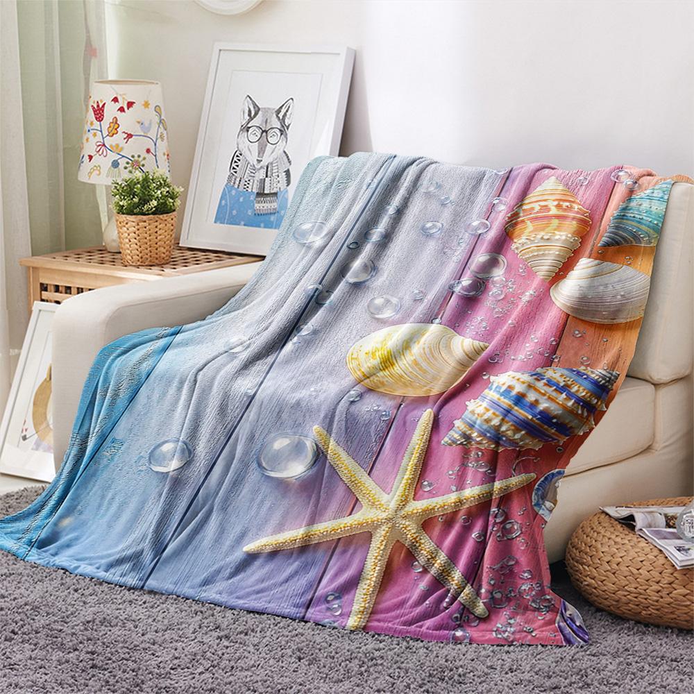 Starfish Shell Print Flannel Blanket, High quality Comfortable for All Seasons, Home Decor, Warmth and Comfort, Perfect for Christmas Gifts