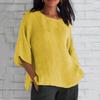 Casual Shirt O-neck Loose Fit Soft Pullover Blouse Solid Retro Color 3/4 Sleeve Vintage Top Female Clothing Simple