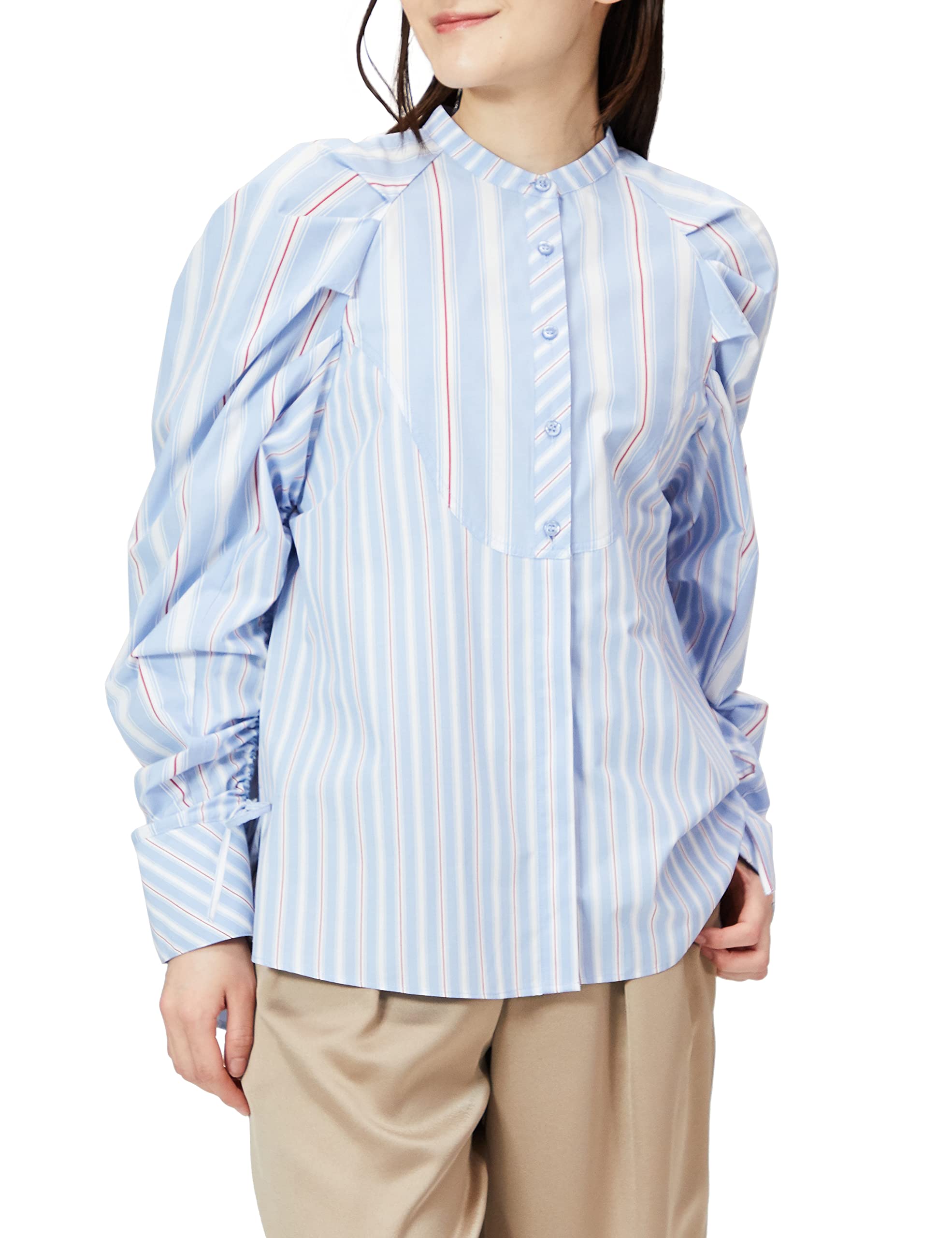 

смугаста блуза з кокеткою LWFB221161 BLU F [Lily Brown] Жіноча з пряжі, пофарбованої в пряжі синій