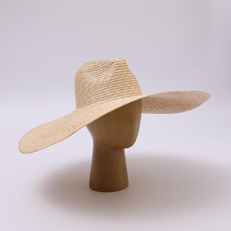 Moda Natural Paja Tejido a Mano 15cm 18cm Ala Ancha Panamá Jazz Sombrero de Paja Mujer Hombre Verano Oversize Playa Sombrero Mujer Playa