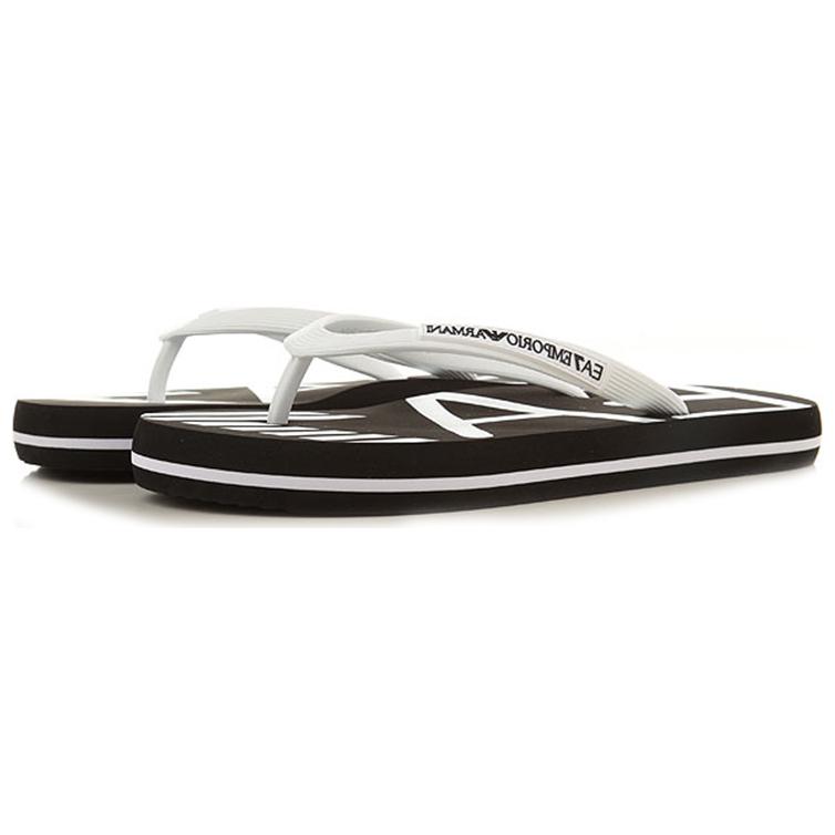 Emporio Armani Flat H-Shape Round Toe Rubber Flip Flops Unisex Footwear Black White XCQ004XK196A120