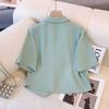 Korean-Style Plus Size Pleated Skirt Suit with Irregular Collar Top