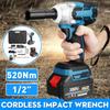 21V 520Nm Torque Rechargeable Cordless Brushless Electric Impact Wrench with 2 Battery Power Tools 1/2" Electric Wrench