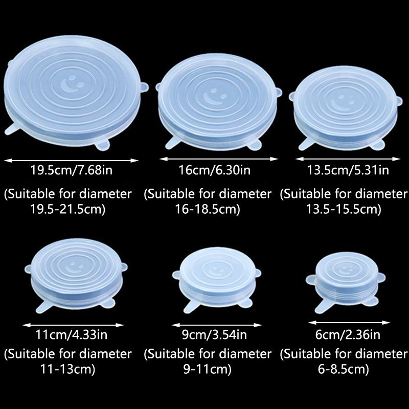 

6 размеров Силиконовые эластичные крышки Универсальная крышка Силиконовая крышка для миски Крышка для кастрюли Силиконовая крышка для сковороды Приготовление пищи Крышка для свежей еды Крышка для микроволновой печи