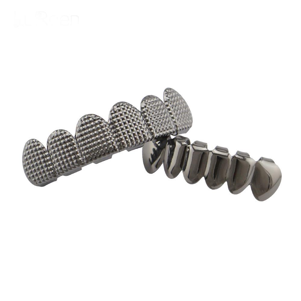 HIOHOP Lattice Pattern 18K Gold Plated Hip Hop Grillz - Top & Bottom Six Teeth Fashion Accessory.