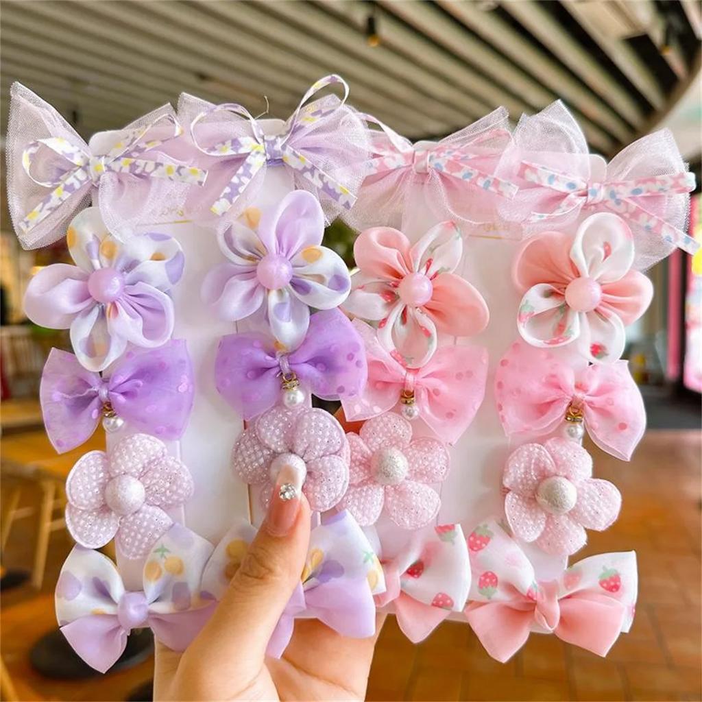 10Pcs/Set Cute Bows Baby Hairclips Lace Flower Children Girls Hairpins Hairdresses Baby BB Clip Gifts