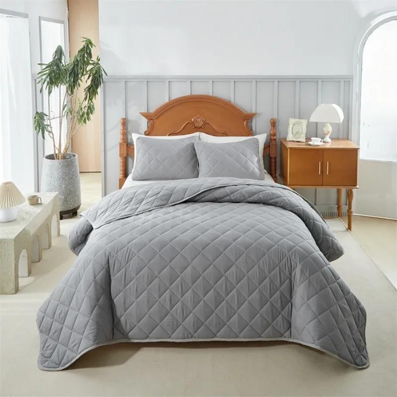 Solid color plaid quilted double-sided abraded washable bed cover oblique square bed cover can be used in all seasons
