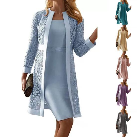 

2 шт./компл. женское платье-футляр с высокой талией дышащее весенне-осеннее темпераментное облегающее платье кардиган комплект для банкета