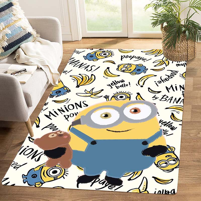 Minions Themed Round Rug Cartoon Flannel Carpet Non-Skid Floor Mat Children Playroom Bedroom Home Decor