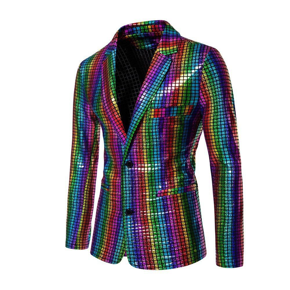Heren Glanzende 2-delige Pakken Blazer Broek Terno Masculino Mode Feest DJ Club Kleding Smoking Pak Heren Podium Zanger Kleding