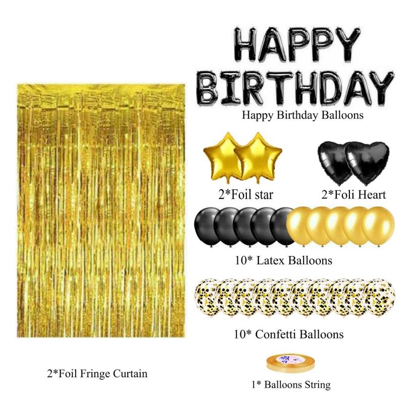 27 stuks/set Verjaardagsdecoratiesets Letter Gefeliciteerd Ballon Regen Zijde Gordijn Babyborrel Verjaardagsfeest Decoratie Ballonnen