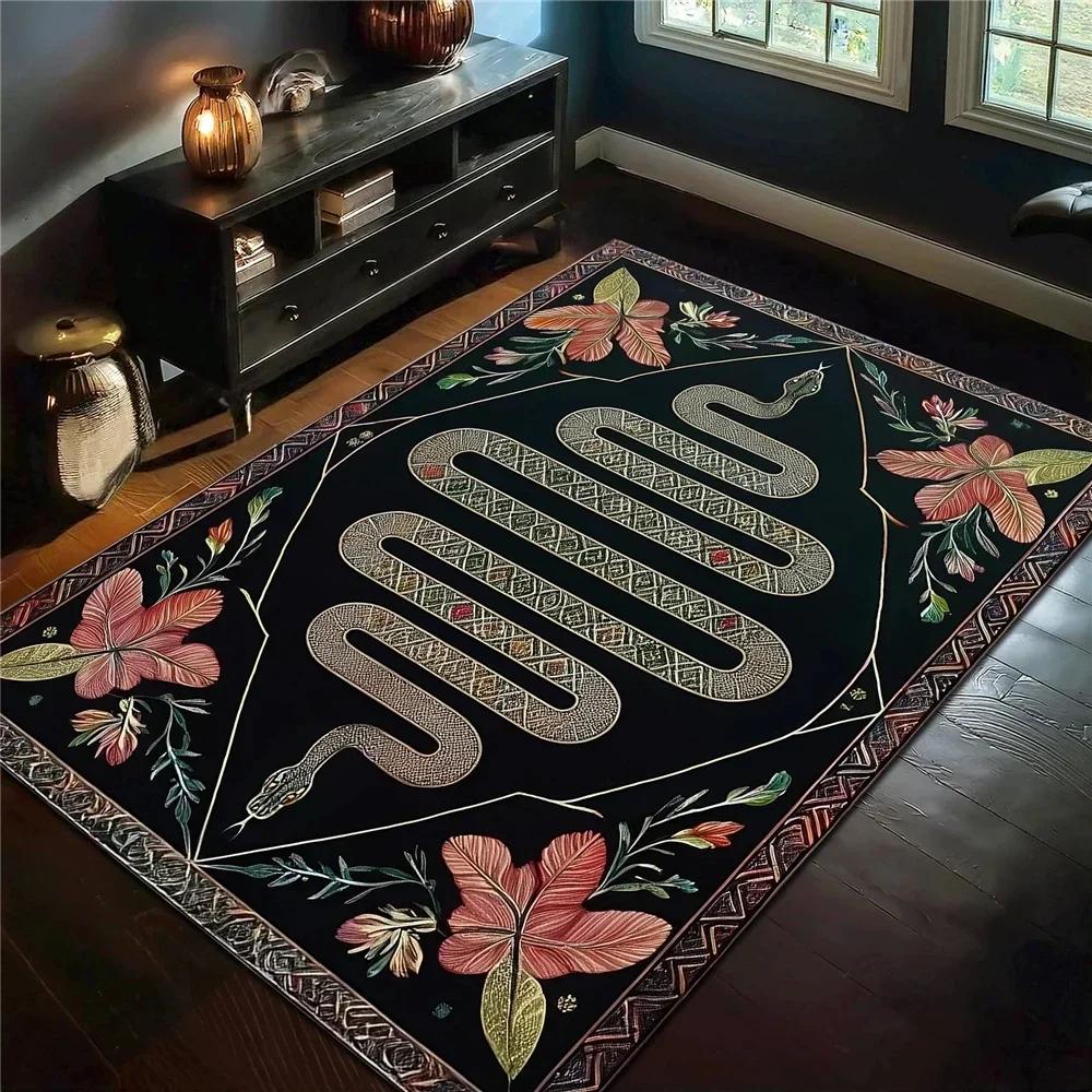 Teppiche mit Schlangen-Tiermuster Teppiche mit Schlangenmuster Klassischer Gothic-Teppich Rutschfester Waschbarer Bodenteppich für Wohnzimmer Schlafzimmer