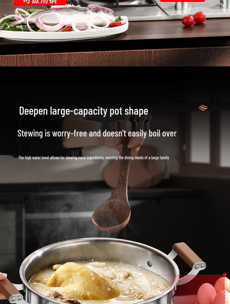 316 Stainless Steel Large Capacity Stock Pot for Stewing, Broiling, and Steaming, Food-Grade and Integrated Molding Design.